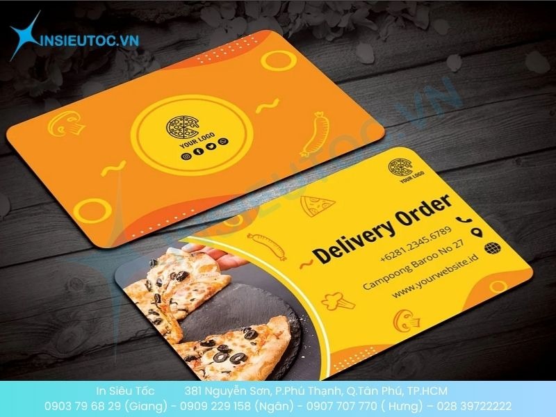 Mẫu card visit nhà hàng đơn giản với các icon