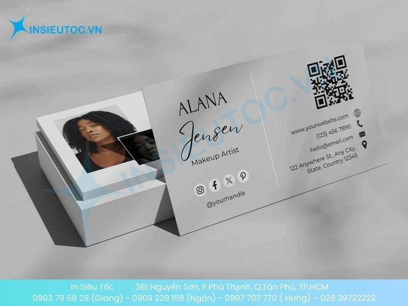Mẫu card visit phun xăm thẩm mỹ với mã QR kinh nghiệm làm việc