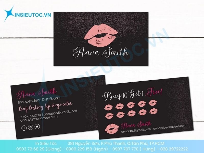 Mẫu card visit phun xăm thẩm mỹ mix màu đen - hồng