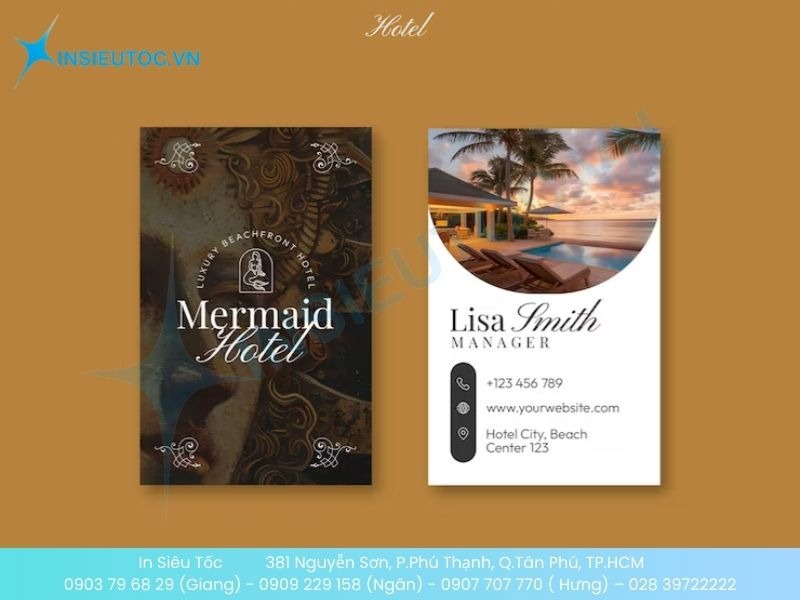 Mẫu card visit khách sạn với bể bơi ngoài trời