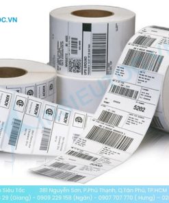 Ba cuộn tem nhãn mã vạch decal nhựa với mã vận chuyển và QR code