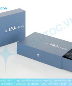 Hộp giấy đựng quần áo ESCA JEANS màu xanh dương với thiết kế kiểu ngăn kéo