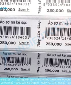 Tem nhãn mã vạch nhiệt in giá và size áo sơ mi kẻ sọc