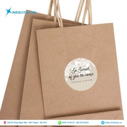 tem nhãn kraft hình tròn đơn giản Túi giấy được gắn decal kraft