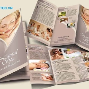 Mẫu catalogue spa dạng gấp 3 đơn giản, nhỏ gọn. Mẫu catalogue spa sử dụng nền màu nude