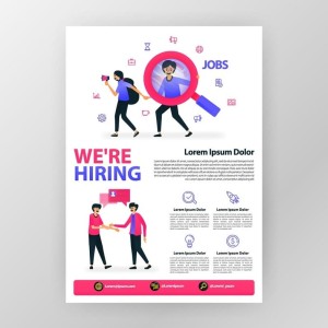 Sử dụng hình ảnh hoạt hình với kính lúp và loa rất thú vị một số mẫu tờ rơi tuyển dụng