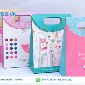 Mẫu in túi giấy nắp gập đựng quà có nhiều màu sắc. Mẫu túi giấy nắp gập đựng quà phổ biến