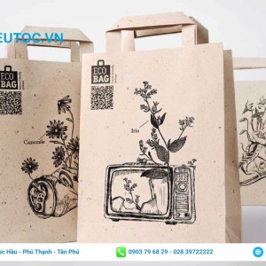 Túi giấy kraft đựng quà nhỏ xinh, in họa tiết. Túi giấy kraft đựng quà nhỏ