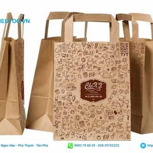 Mẫu túi giấy kraft sử dụng quai bản to bằng giấy thích hợp đựng món đồ nhỏ, nhẹ.. Túi xách giấy kraft sử dụng quai cầm bản to bằng giấy
